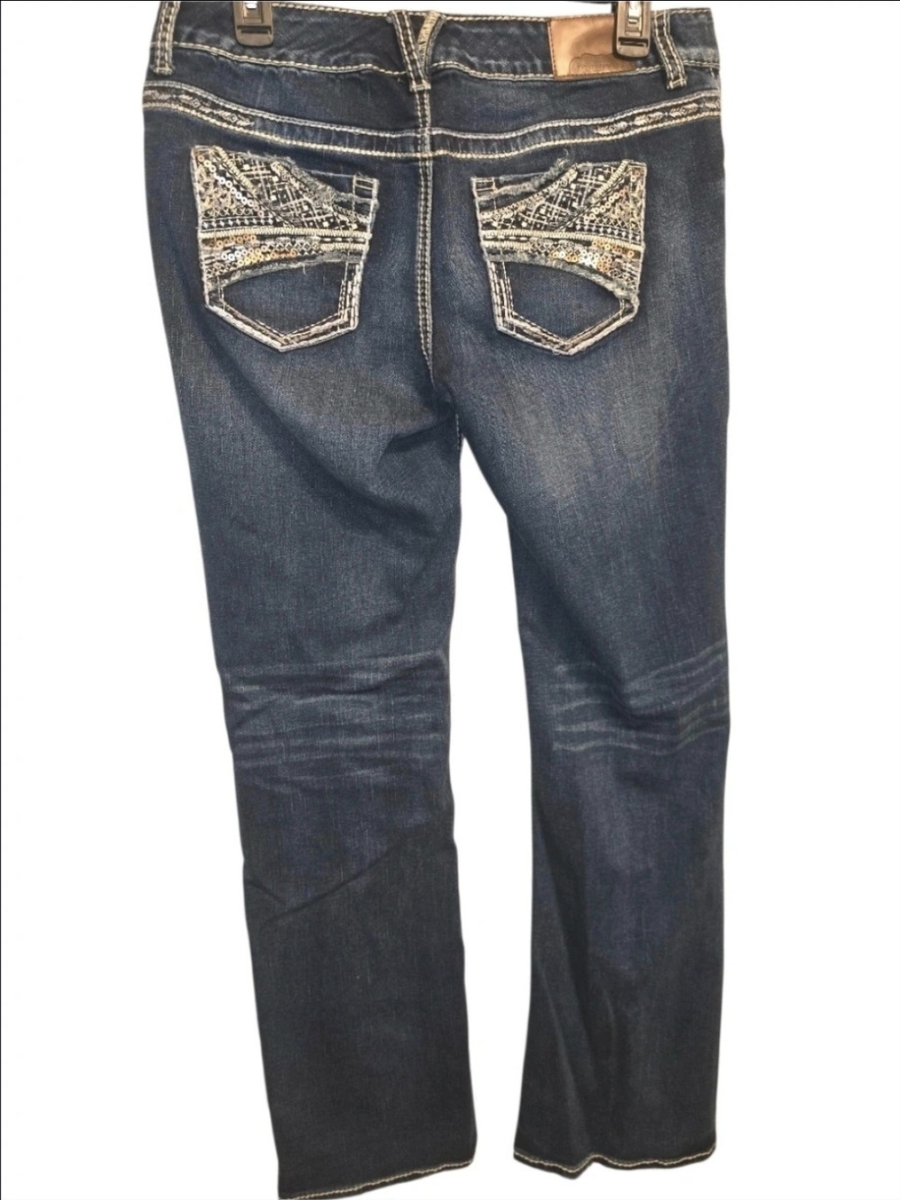 Maurices Dark Blue Straight Leg Jeans with Embellished Back Pockets